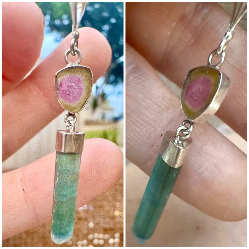Handmade 11.25 carat genuine watermelon tourmaline/indicolite tourmaline pendant